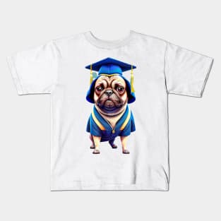 Pawsome Graduation Achievement: Pug in Cap and Gown Kids T-Shirt